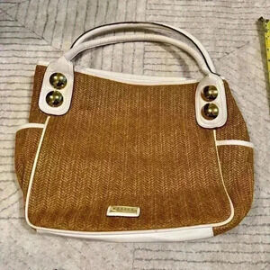 Mondani basket weave straw leather bucket bag